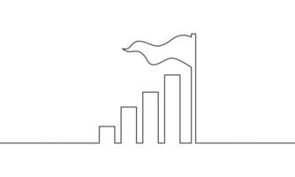 Continuous line drawing of graph with flag. Bar chart icon. Business growth. Object one line, single line art, illustration vector