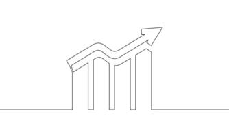 Continuous line line drawing of graph icon business. Increase sales. Arrow up. Growth graph. bar chart. Object one line, single line art, illustration vector