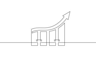 Continuous line drawing of graph with arrow up. Illustration of business growth icon. Bar chart in single line art. Object one line of increasing arrow up sign symbol vector