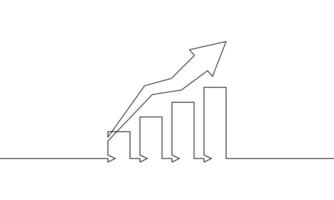 Continuous line drawing of graph with arrow up. Sngle line art of bar chart. Business growth in illustration . Object one line of increasing arrow. flat icon sign symbol vector