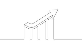 Continuous line drawing of graph icon. Business growth. Increasing arrow. Bar chart. Arrow up. Object one line, single line art, illustration vector