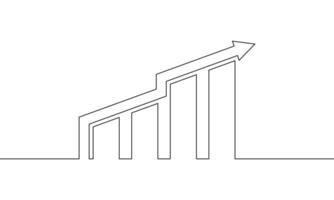 Continuous line drawing of growth arrow. Graph icon business. Arrow up. Bar chart. Outline, 3d, object one line, single line art, illustration vector