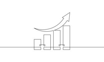 Continuous one line drawing of graph icon. Illustration of increasing arrow up. Business growth sign symbol. Bar chart in single line art vector