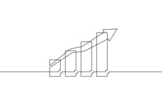 Continuous line drawing of graph with arrow. illustration of business growth. increasing arrow up in single line art. object one line of bar chart icon. sign symbol vector