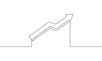 Continuous line drawing of graph. Increase arrow. Business growth. Bar chart. Arrow up icon. Object one line, single line art, illustration vector