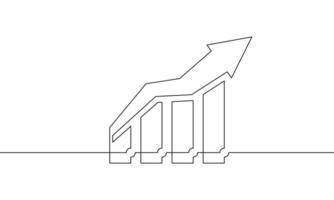 Continuous line drawing of graph. increasing arrow up in illustration . Single line art of bar chart. Object one line of business growth icon vector