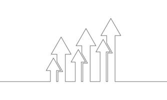 Continuous line drawing of arrow up. Increasing arrow. Bar chart. Business growth. Graph icon. Object one line, single line art, illustration vector