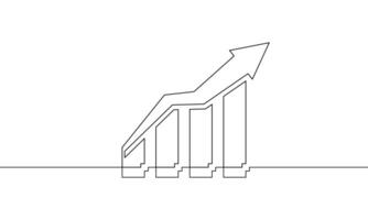 Continuous one line drawing of graph. increasing arrow up icon. Illustration of business growth sign symbol. Single line art of sign symbol vector