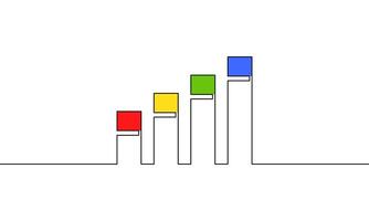 Continuous line drawing of graph business icon. Bar chart with color. Object one line, single line art, illustration vector