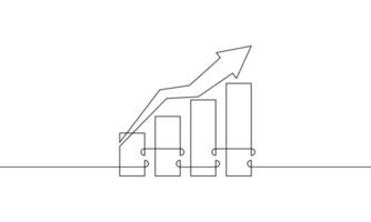 Continuous line drawing of business growth. Illustration of graph with arrow up with graph single line art of bar chart icon. Object one line of increasing arrow. flat icon sign symbol vector