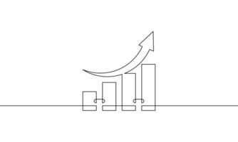 Continuous line drawing of graph with arrow up. Object one line of bar chart. Single line art of business growth icon. Illustration of increasing arrow sign symbol vector