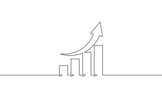 Continuous line drawing of graph business growth. Illustration of increasing arrow up. Single line art of bar chart. Object one line of flat icon sign symbol vector