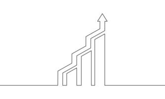 Continuous line drawing of growth graph. Arrow up. Icon 3d. Business growth. Bar chart outline. Object one line, single line art, illustration vector