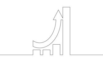 Continuous line drawing of graph business icon. Arrow up. Bar chart. symbol outline. Object one line, single line art, illustration vector