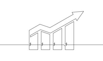 Continuous line drawing of graph. Line art of bar chart. Illustration of arrow up. Single line of business growth. object one line of increasing arrow. Flat icon vector