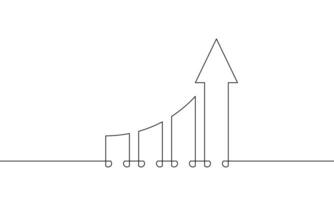 Illustration of graph growig. Flat icon of business growth. Arrow up one line continuous line art. Bar chart sign symbol. Increasing arrow vector