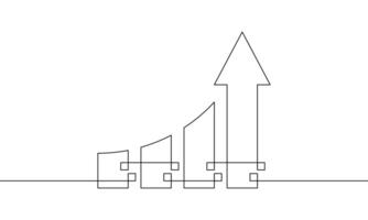 Continuous line drawing of growing graph. Line art business chart icon. Ilustration of arrow up. Single line art of increasing arrow. Bar sign symbol vector