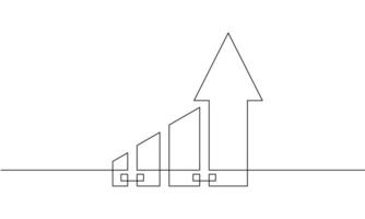 Continuous line drawing of graph. Illustration of arrow up icon. Single line art of business growth. Object one line art of bar chart. Sign symbol vector