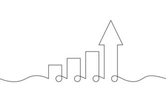 Illustration of graph. Continuous one line drawing of arrow up. Single line art of bar chart. Flat icon of increasing arrow. Business growth vector
