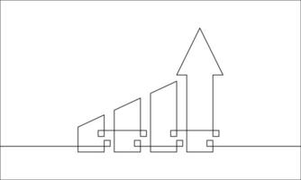 Continuous one line drawing of graph. Illustration of arrow up. Single line art of increasing arrow. Business growth, bar chart, flat icon, sign symbol vector