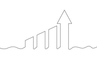 Continuous one line drawing of arrow up. Illustration of bar chart. Single line art of arrow up. Sign symbol of increasing arrow. Flat icon of graph. Business growth vector