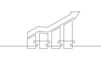 Continuous line drawing of growing graph. Line art business chart icon. Ilustration of arrow up. Single line art of increasing arrow. Bar sign symbol vector