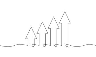 Continuous line hand drawing of graph. Illustration of arrow up. Single line art of increasing arrow. Object one line of chart. Bar char sign symbol vector