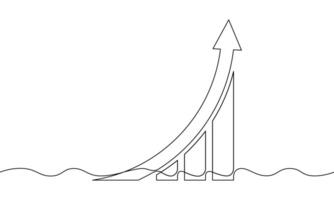 Continuous line drawing of bar chart. Illustration of arrow up. Single line art of graph. Object one line of business growth. Flat icon of increasing arrow. Sign symbol of anaytics vector