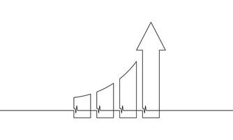 Continuous line drawing of graph. Sign symbol of bar cart. Illustration of business growth. Single line art of arrow up. Object one line of increasing arrow vector