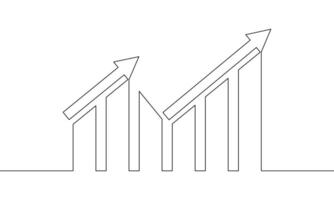 Continuous line drawing of graph business icon. Arrow up icon outline. Bar chart, object one line, single line art, illustration vector