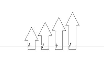 Continuous one line drawing of arrow up. Illustration of bar chart with increasing arrow. Single line art of business growth. Growing profit graph economy finance vector