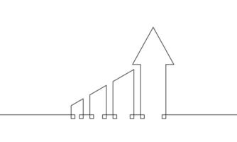 Continuous line dawing of arrow up. Sign symbol of increasing arrow. Single line art of bar chart. Illustration of graph. object one line of business growth vector