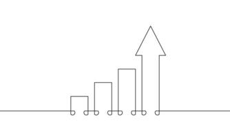 Single continuous line drawing of graph. Illustration of arrow up. Line art of bar chart. Object one line of business growth. Flat icon of increasing arrow vector