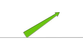 Continuous line drawing of arrow, arrow up icon outline, business growth, green color, object one line, single line art, illustration vector