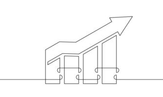 Continuous line drawing of graph. Illustration of arrow up. Single line art of bar chart. Object one line of increasing arrow. Bar chart icon design vector