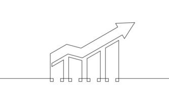 Continuous one line drawing of arrow up. Illustration of graph. Single line art of business growth. Bar chart icon sign symbol vector