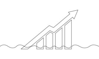 Continuous line drawing of arrow up. Illustration of graph. Single line art of bar chart. Object one line of business growth. Increasing arrow icon vector
