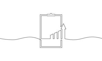Continuous line drawing of clipbard . business growth graph. Illustration of increasing arrow. single line art of bar chart. object one line of sign symbol vector