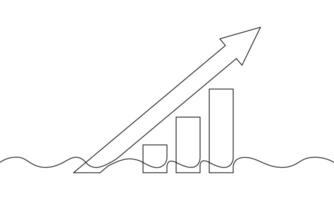 Continuous line drawing of arrow up. Illustration of graph. Bar chart sign symbol. Single line art of business growth. Object one line of increasing arrow vector
