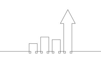 Continuous one line drawing of arrow up. Illustration of bar chart. Single line art of growth graph. Object one line of business icon. Bar chart sign symbol. Increasing arrow vector