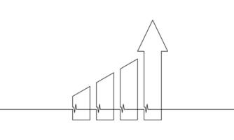 Continuous line drawing of graph. Illustration of bar chart. single line art of arrow up. Object one line of business growth. flat icon of increasing arrow. Sign symbol of earning vector