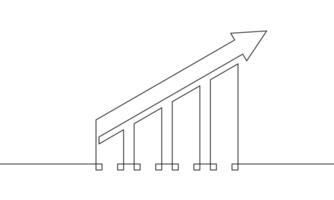 Continuous line drawing of graph. Illustration of arrow up. Single line art of bar chart object one line of increasing arrow. Flat icon of increasing arrow. Business growth vector