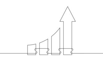 Continuous line drawing of graph design. Illustration of arrow up. Single linw art of business growth. Object one line of bar chart. Increasing arrow vector