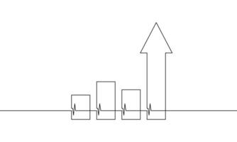 Growing graph in continuous one line drawing style. Graph chart in single line art. Arrow up icon design. Business growth. Increasing arrow vector