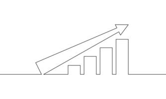 Continuous line drawing of graph icon business, arrow up, bar chart, growth graph, icon outline, object one line, single line art, illustration vector