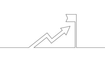 Continuous line drawing of arrow up. Increasing business graph data. Arrow with flag. Bar chart, business growth. Object one line, single line art, illustration vector