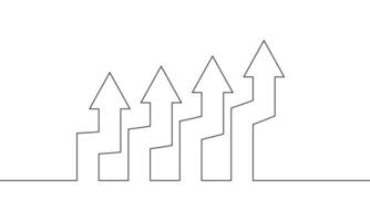 Continuous line drawing of graph icon business. Arrow up, business growth, bar chart, illustration , single line art, object one line vector