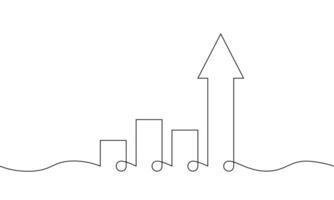 Single line art of arrow up. Business growth graph in continuous line drawing. Object one line of bar chart sign symbol. Increasing arrow icon design vector