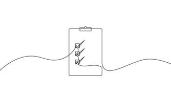 Clipboard with check. Continuous one line drawing of business icon. Single line art of check mark vector