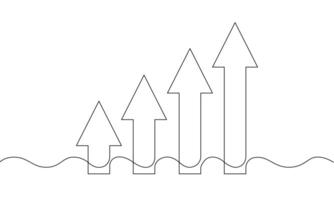 Continuous line drawing of graph. Sign symbol of arrow up. Illustration of bar chart. Single line art of business growth. Object one line of increasing arrow vector